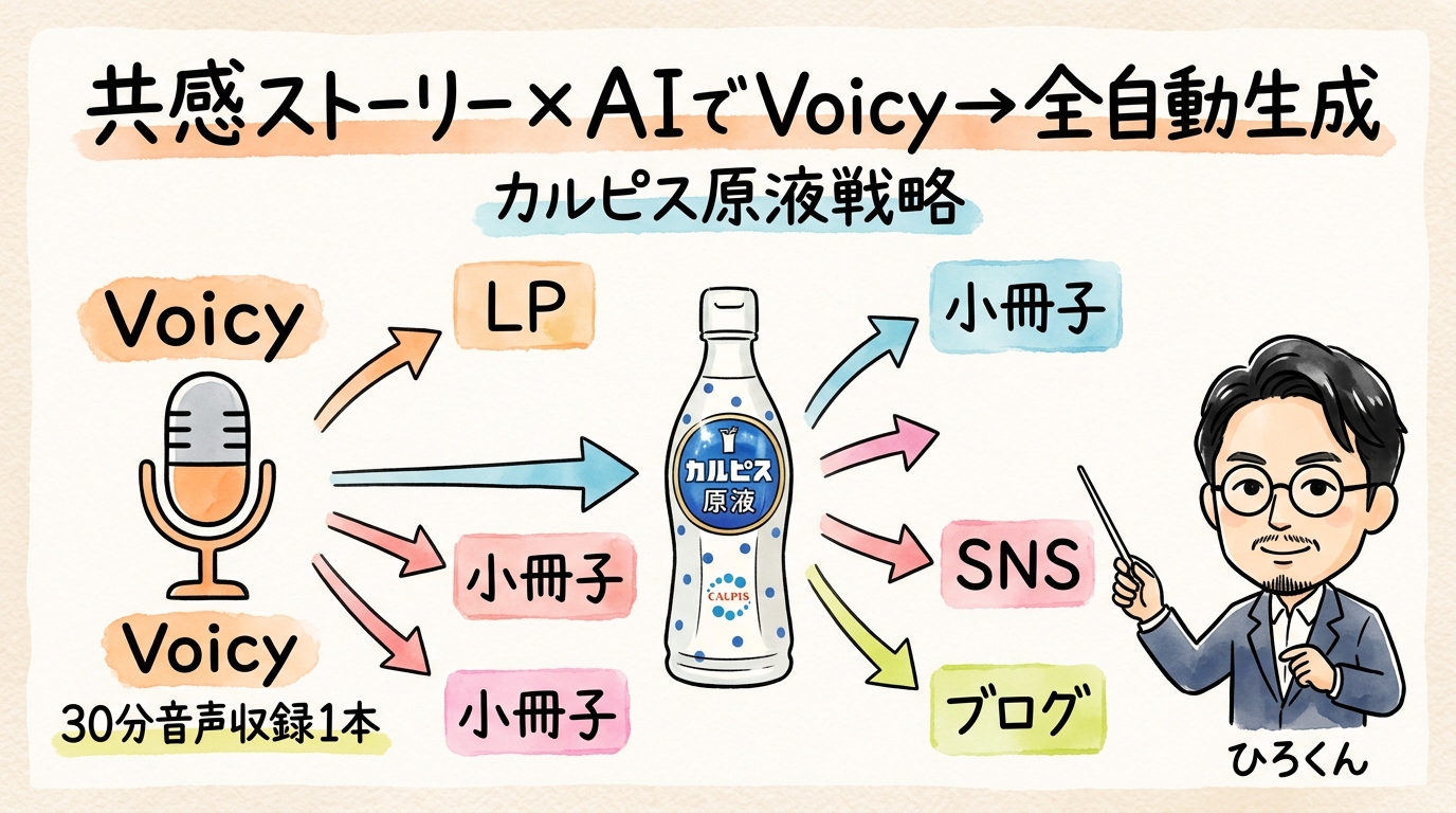 声がそのまま商品になる 共感ストーリー×AIでVoicy対談→全自動生成 グラフィックレコーディング図解