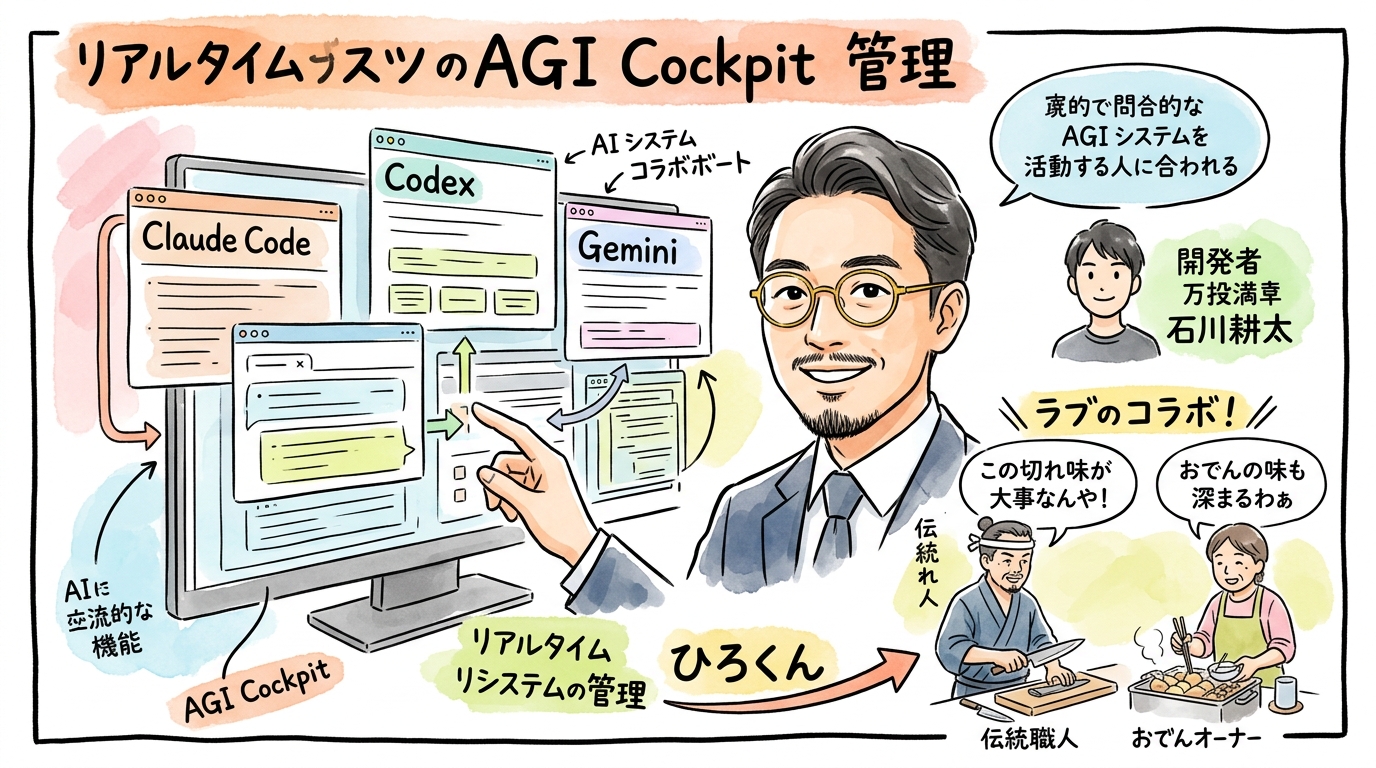 AGI Cockpitとは Claude Code×Codexを1画面で並列指揮 グラフィックレコーディング図解