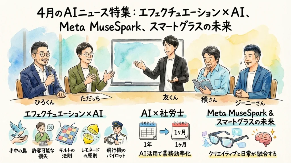 4月AIニュース エフェクチュエーション×AI グラレコ全体図