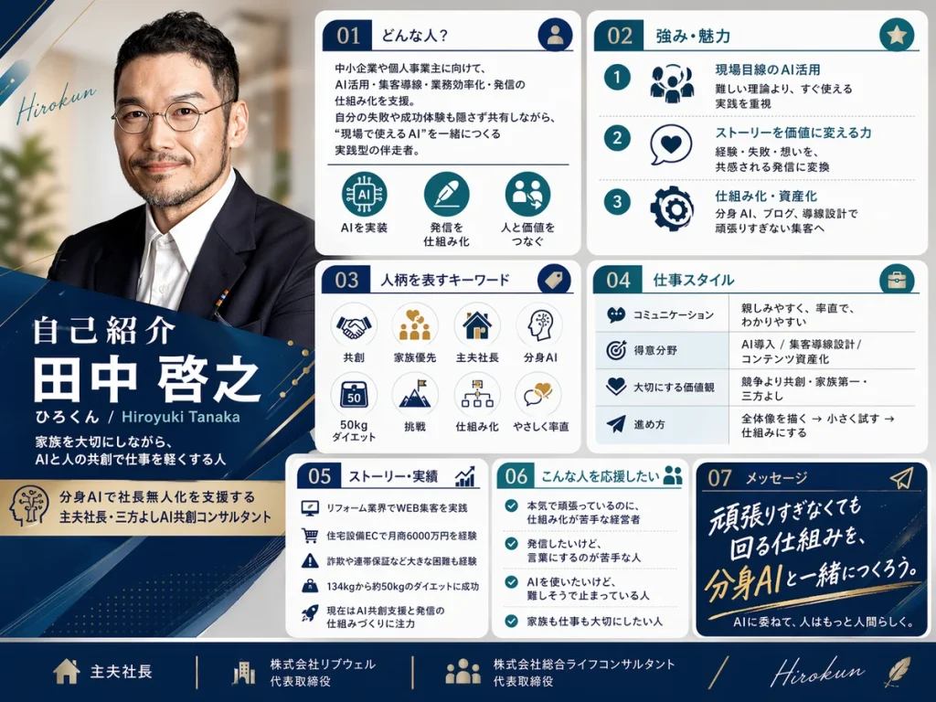 ChatGPTで作成した田中啓之（ひろくん）の自己紹介ポスター画像