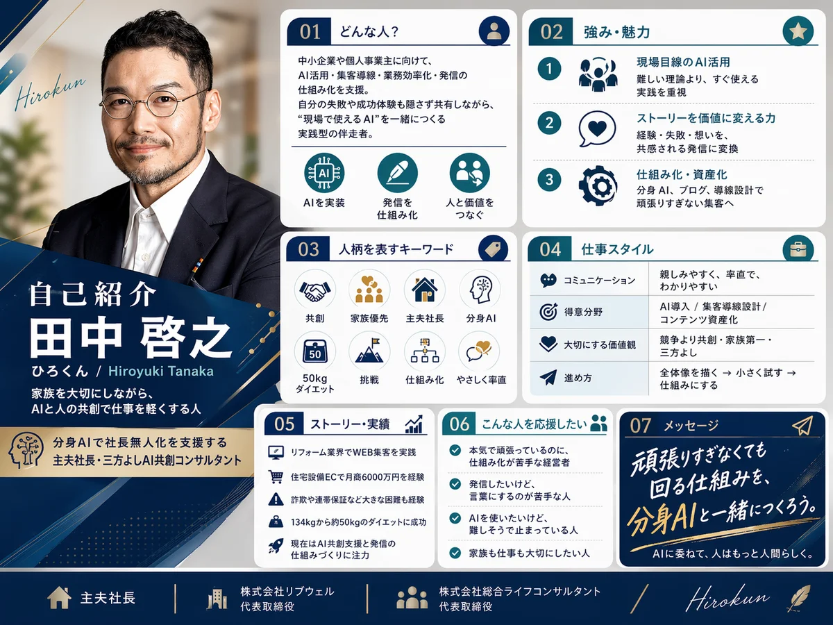 ChatGPTで作成した田中啓之（ひろくん）の自己紹介ポスター画像