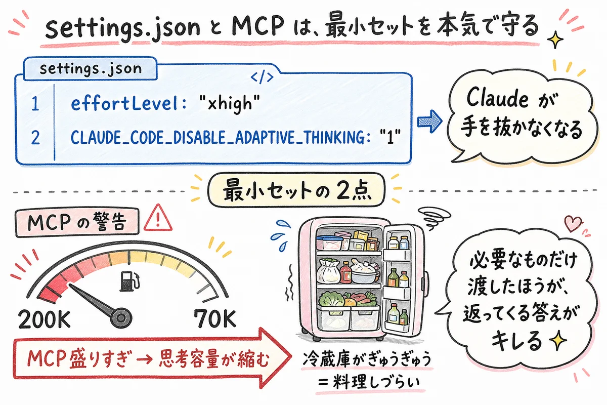settings.json と MCP は最小セットで守る