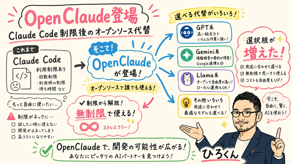 Claude Code制限の波紋——OpenClaude（OpenClaw系）急遽登場のグラレコ