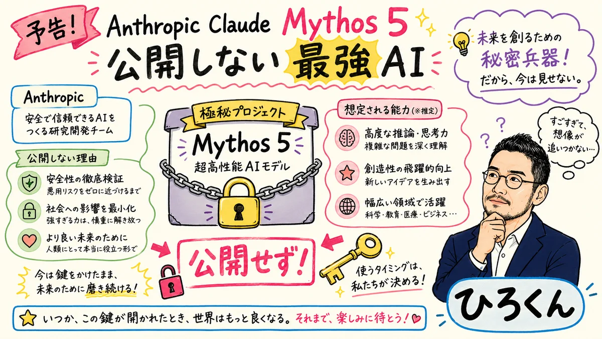 Anthropic「Claude Mythos 5」を予告——公開しない最強モデルという思想のグラレコ