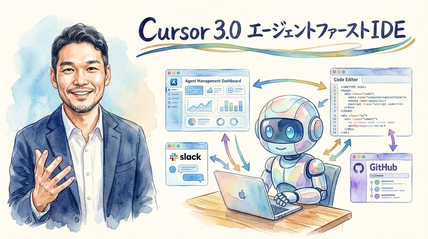 Cursor 3.0 エージェントファーストIDE グラレコ図解