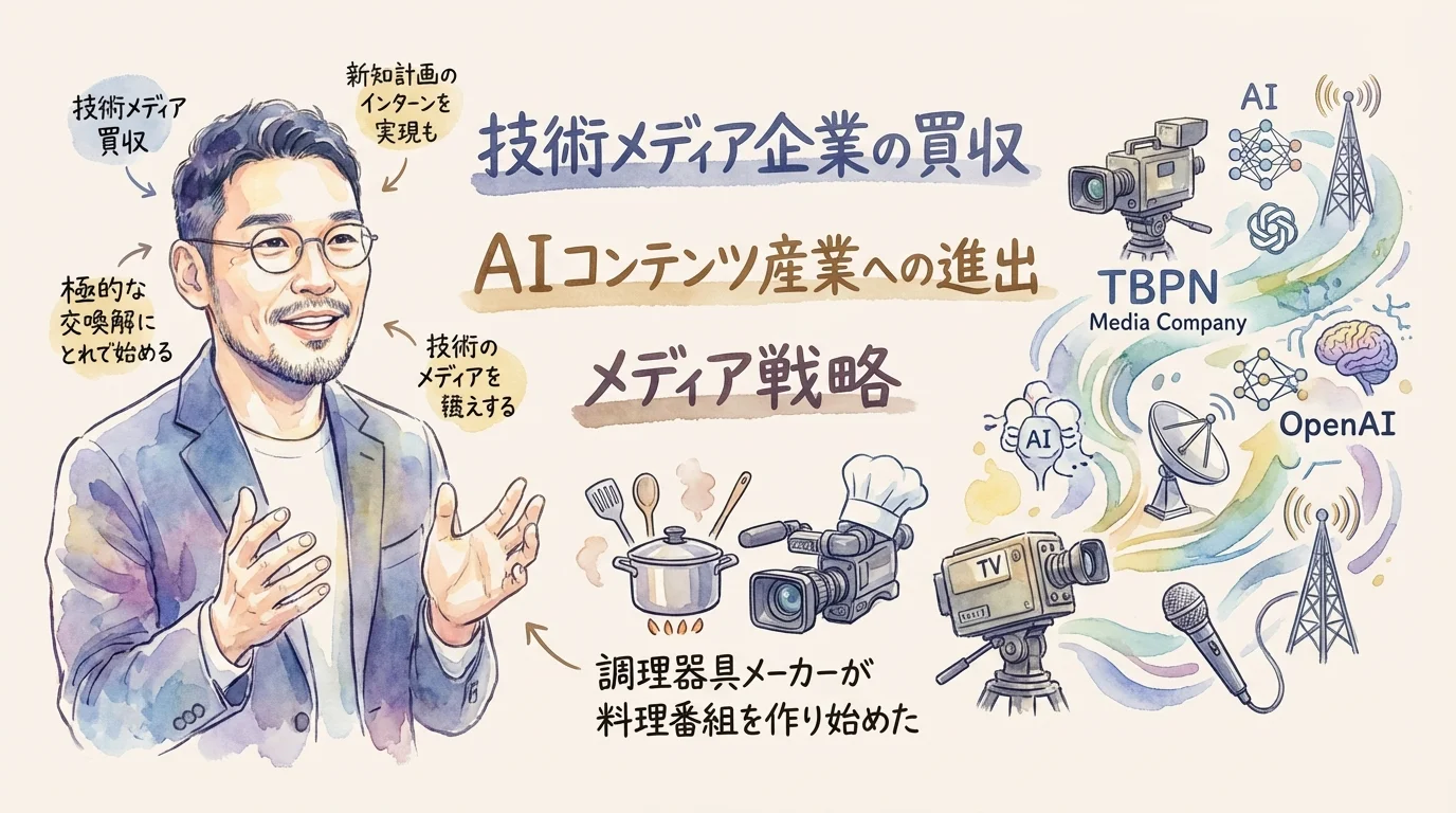 OpenAI TBPN買収 AI×メディア グラレコ図解
