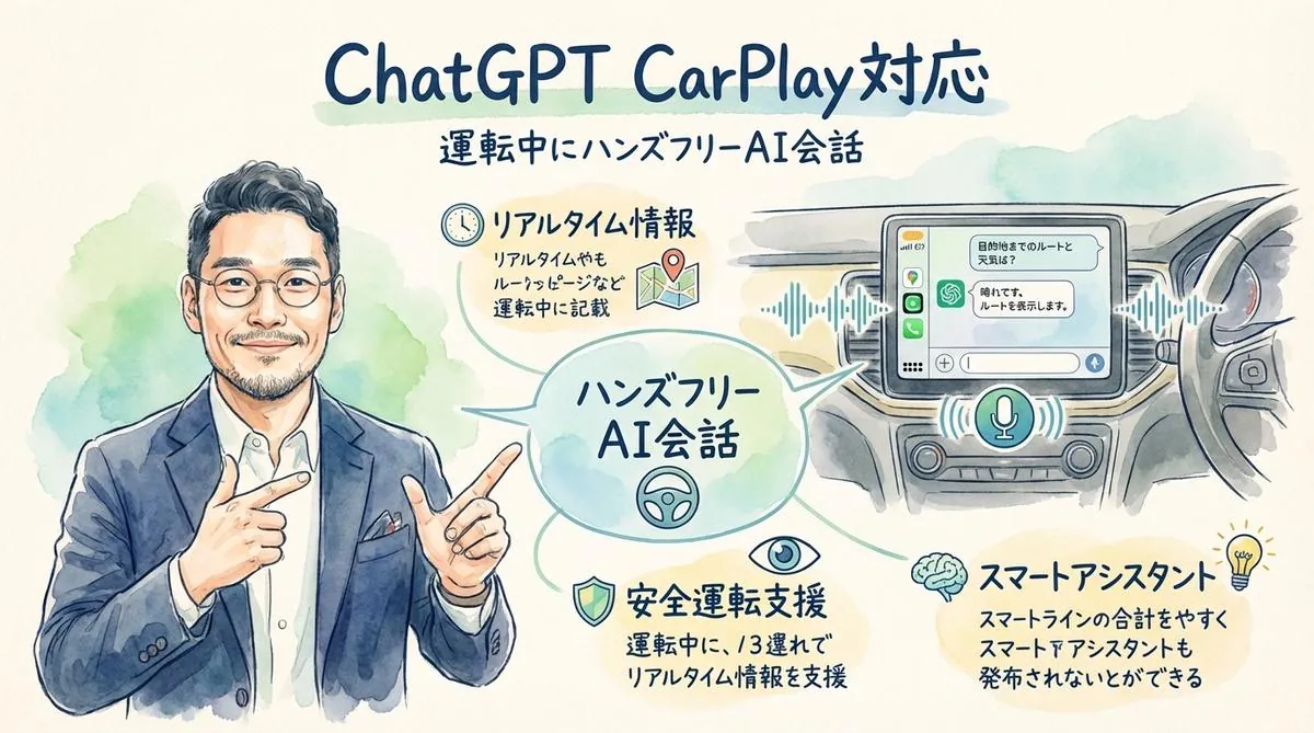 ChatGPT CarPlay対応のグラレコ図解