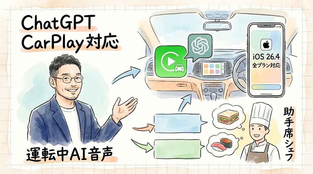 ChatGPT Apple CarPlay対応のグラレコ図解