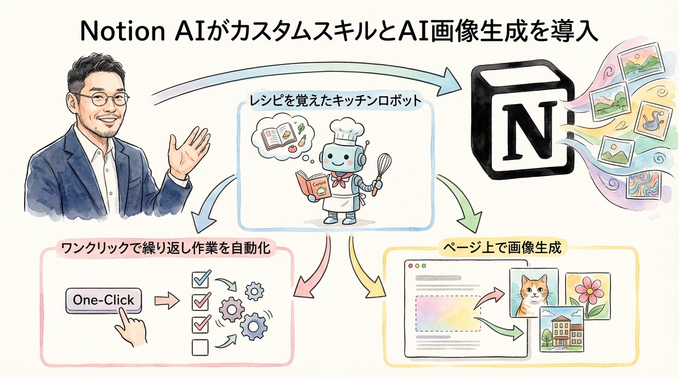 Notion AIにカスタムスキルとAI画像生成が登場