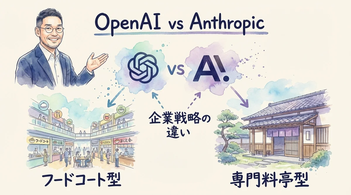OpenAI vs Anthropic 戦略 グラレコ図解