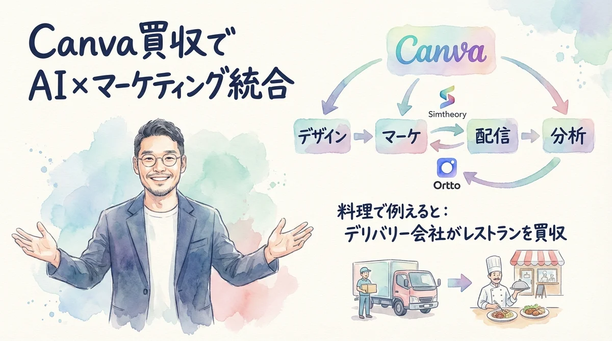 Canva買収のAIマーケティング戦略の図解グラレコ