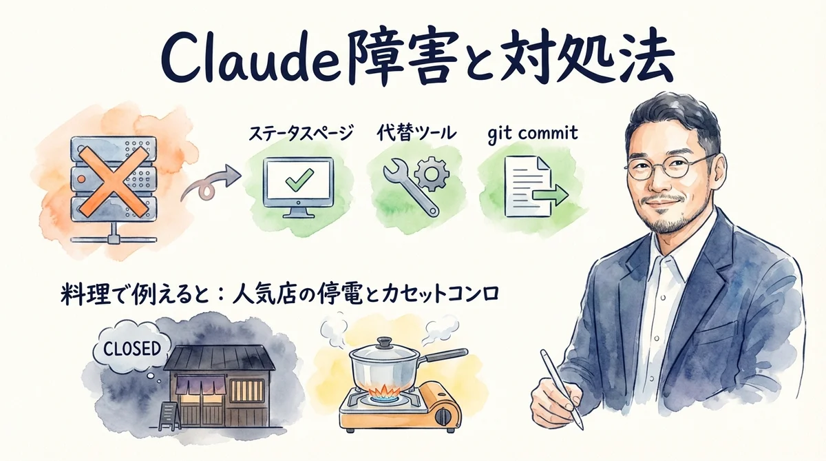Claude障害と対処法の図解グラレコ