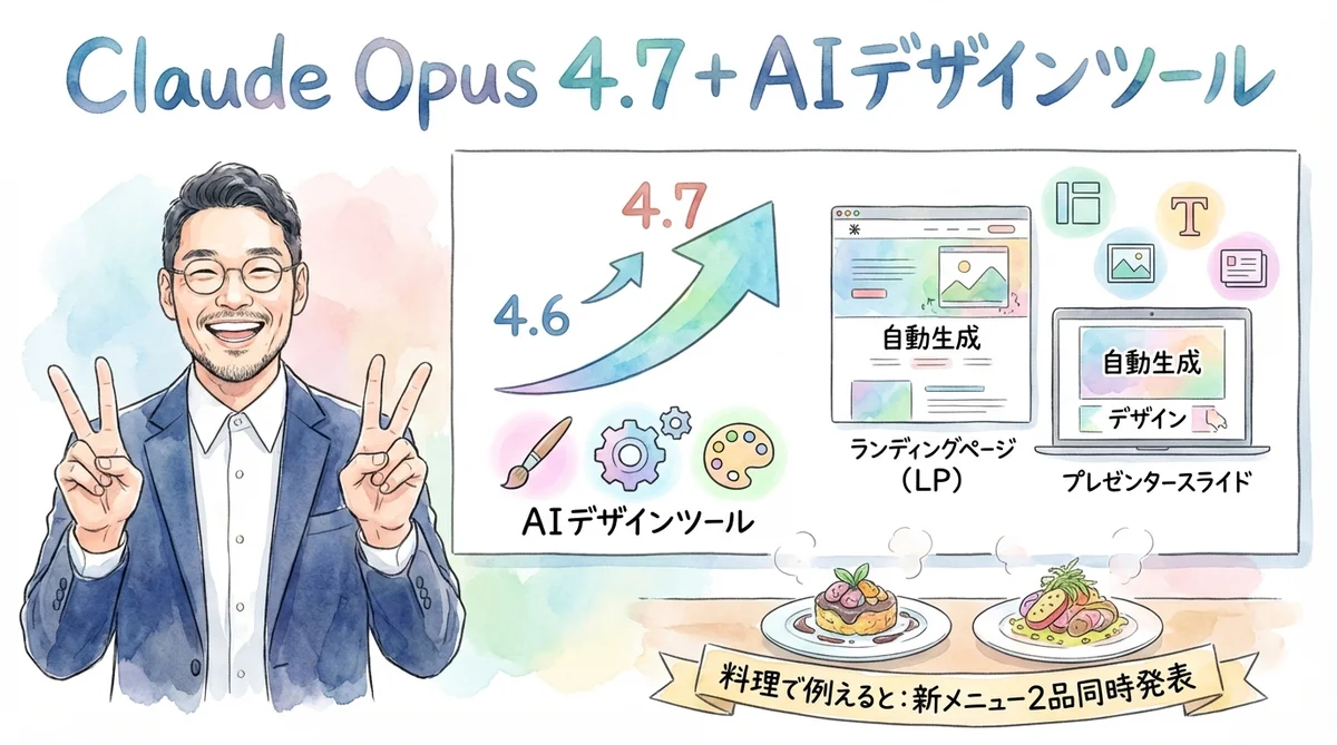 Claude Opus 4.7とAIデザインツールの図解グラレコ