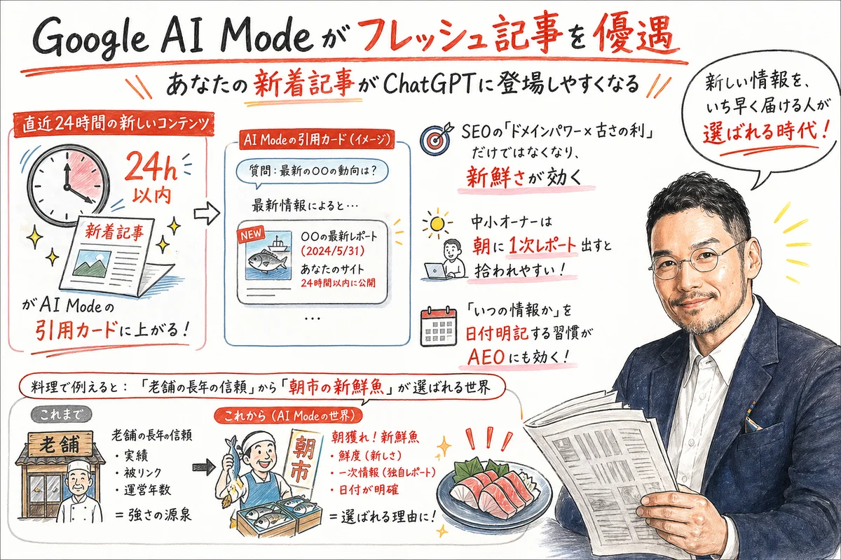 Google AI Modeとフレッシュコンテンツのグラレコ