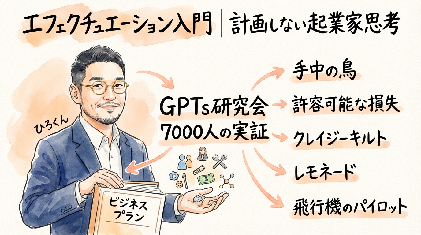 エフェクチュエーション入門｜AI時代に「計画しない」が最強な理由 グラフィックレコーディング図解