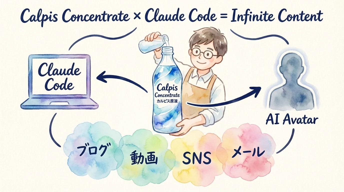 カルピスの原液と分身AI コラム図解