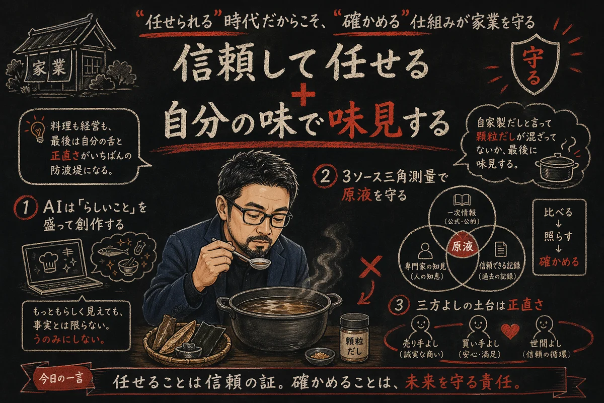 AIに任せつつ三角測量で確かめる、ひろくんが語りかける図解