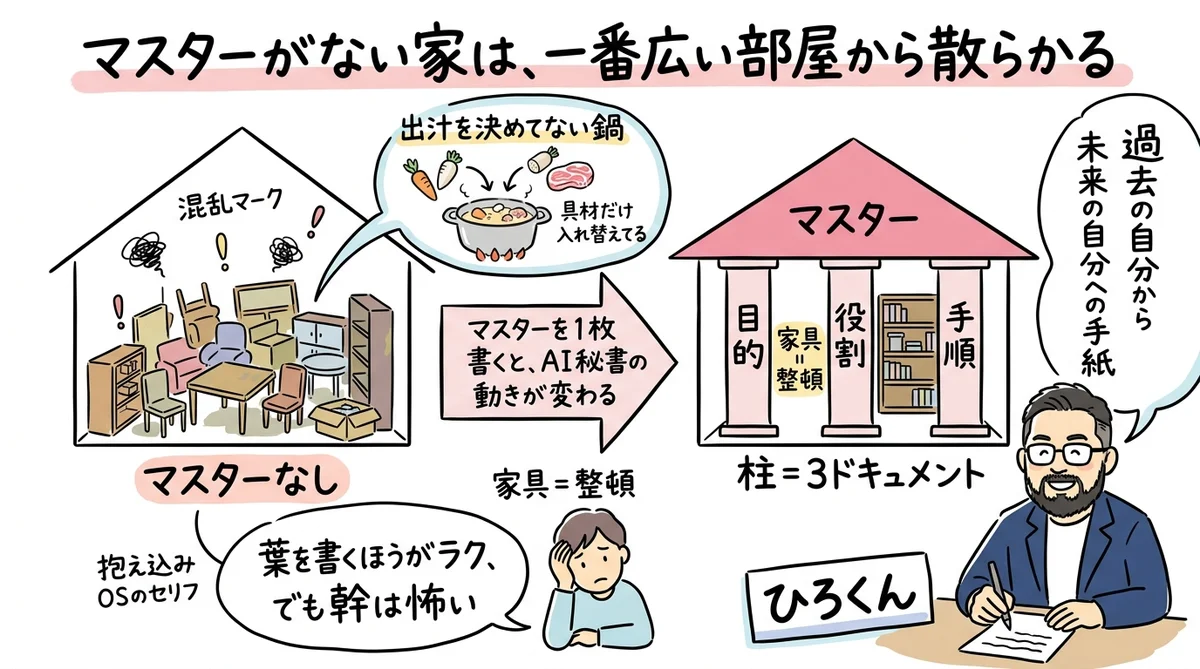 マスターがない家は、一番広い部屋から散らかる