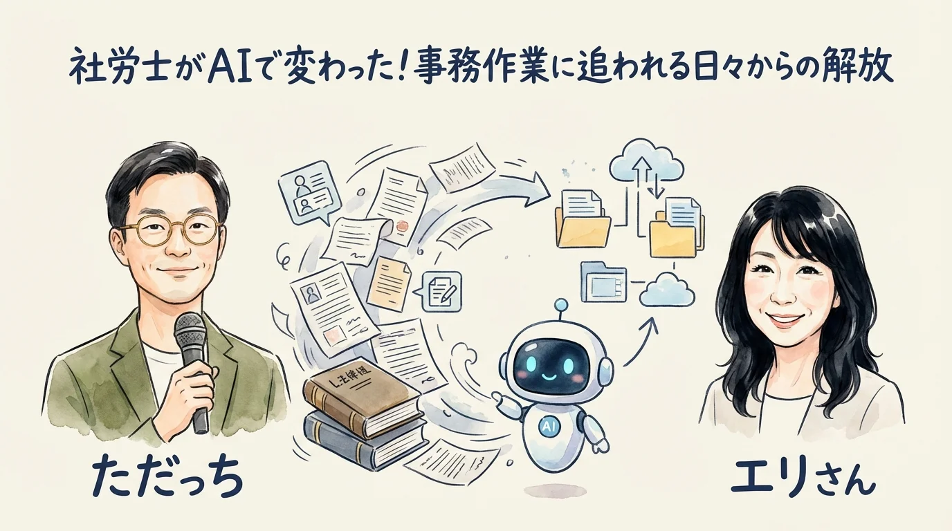 AI×社労士——業務効率化で事務作業から解放される業務効率化による働き方のグラフィックレコーディング