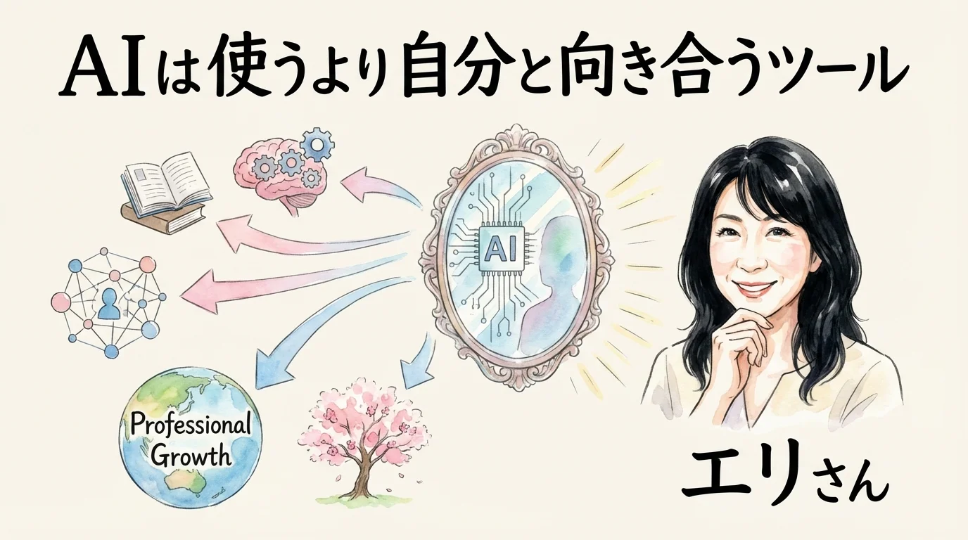 AIは使うツールではなく自分と向き合うツールという気づきを示す図解