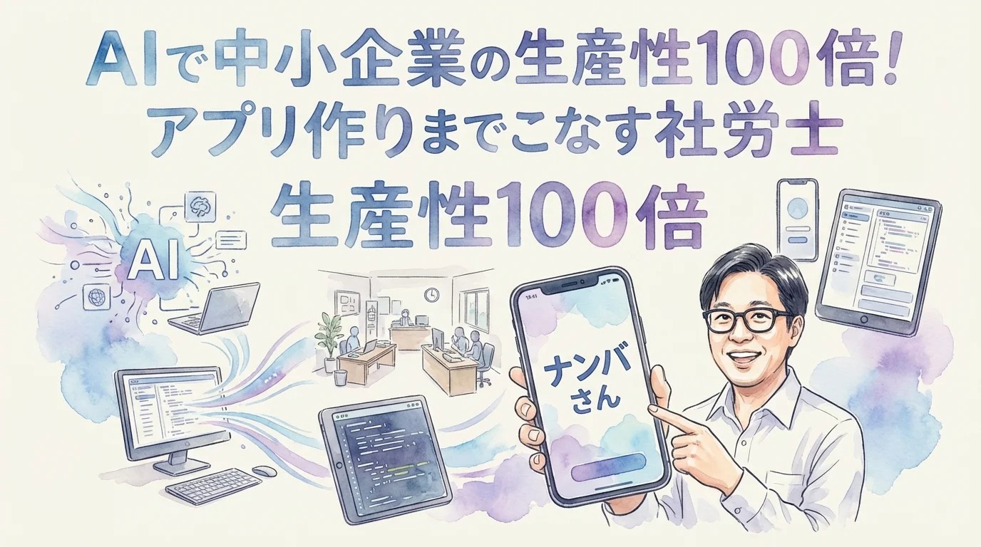 ナンバさんがクライアント向けにアプリを作成する社労士の新しいサービスモデルを示す図解