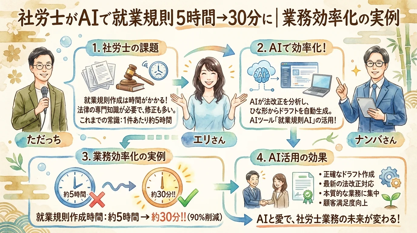 社労士がAIで変わった——事務作業からの解放を示す図解