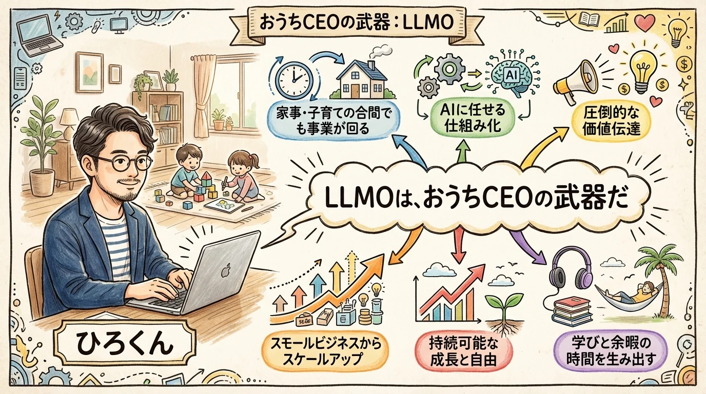 LLMOはおうちCEOの武器だ ひろくんコラム図解