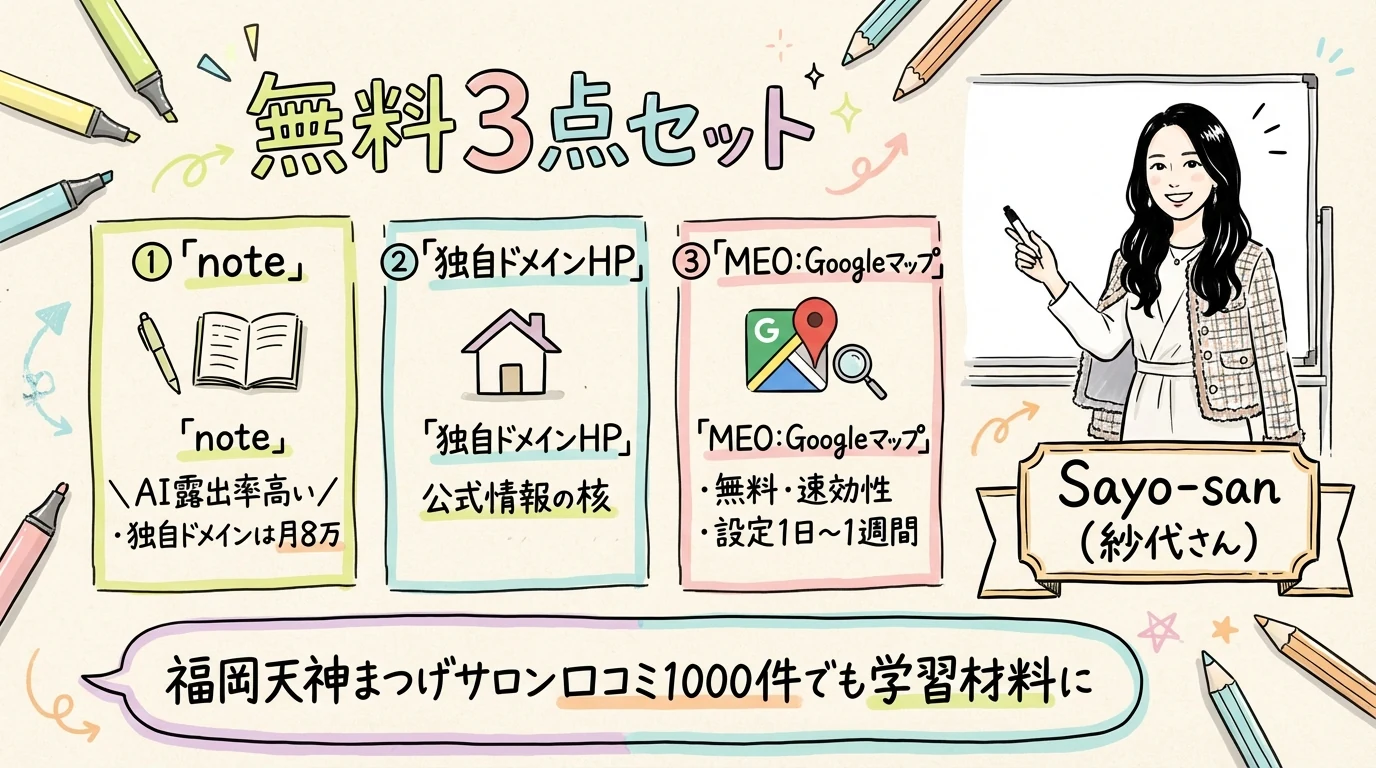 無料3点セット note×独自ドメイン×MEO 見出しグラレコ