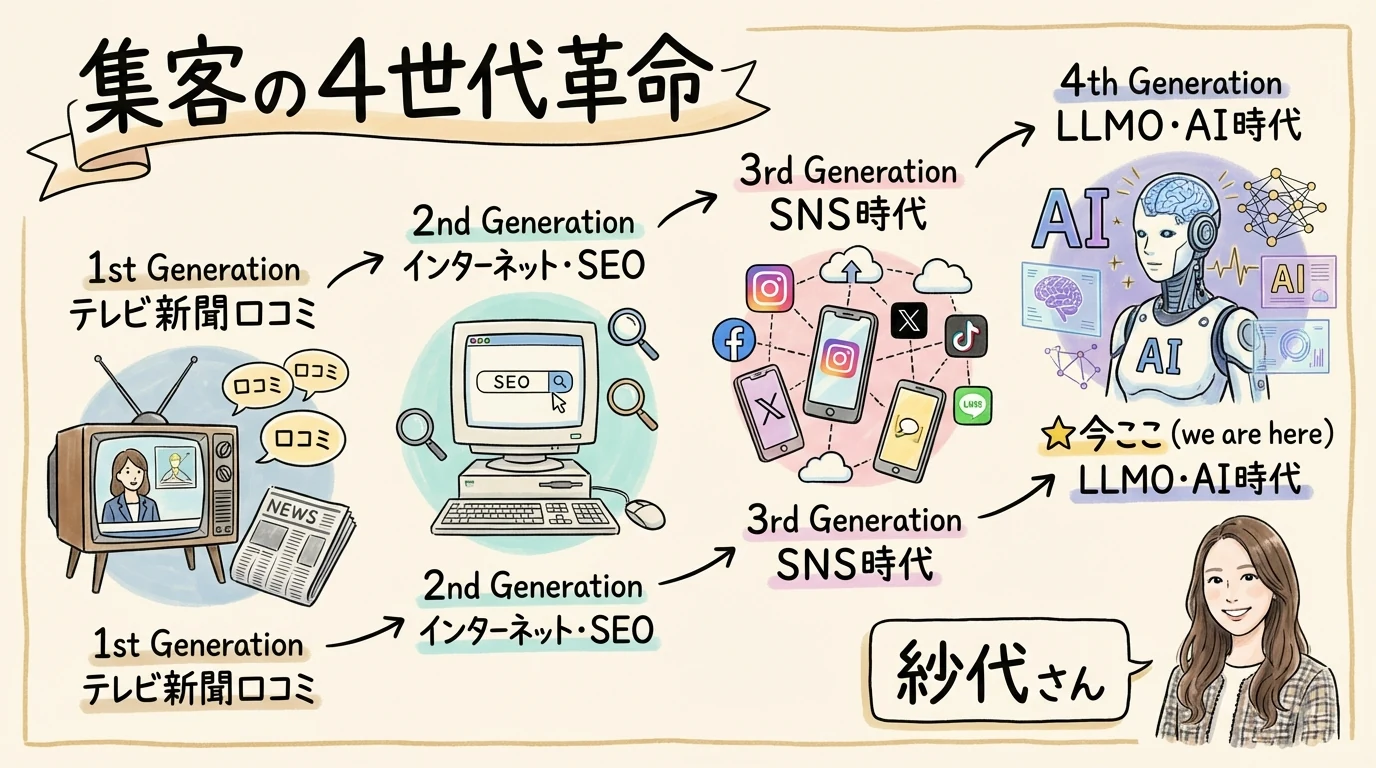 集客の4世代革命 第4次集客時代 見出しグラレコ