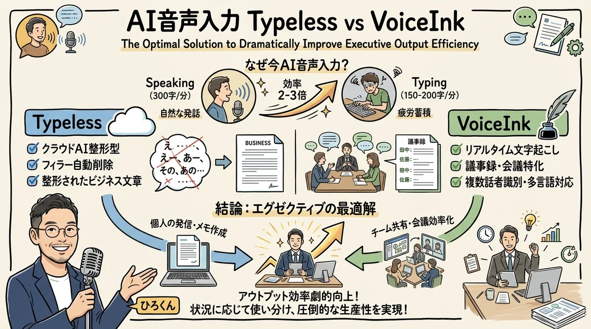 AI音声入力 Typeless vs VoiceInk 全体図解