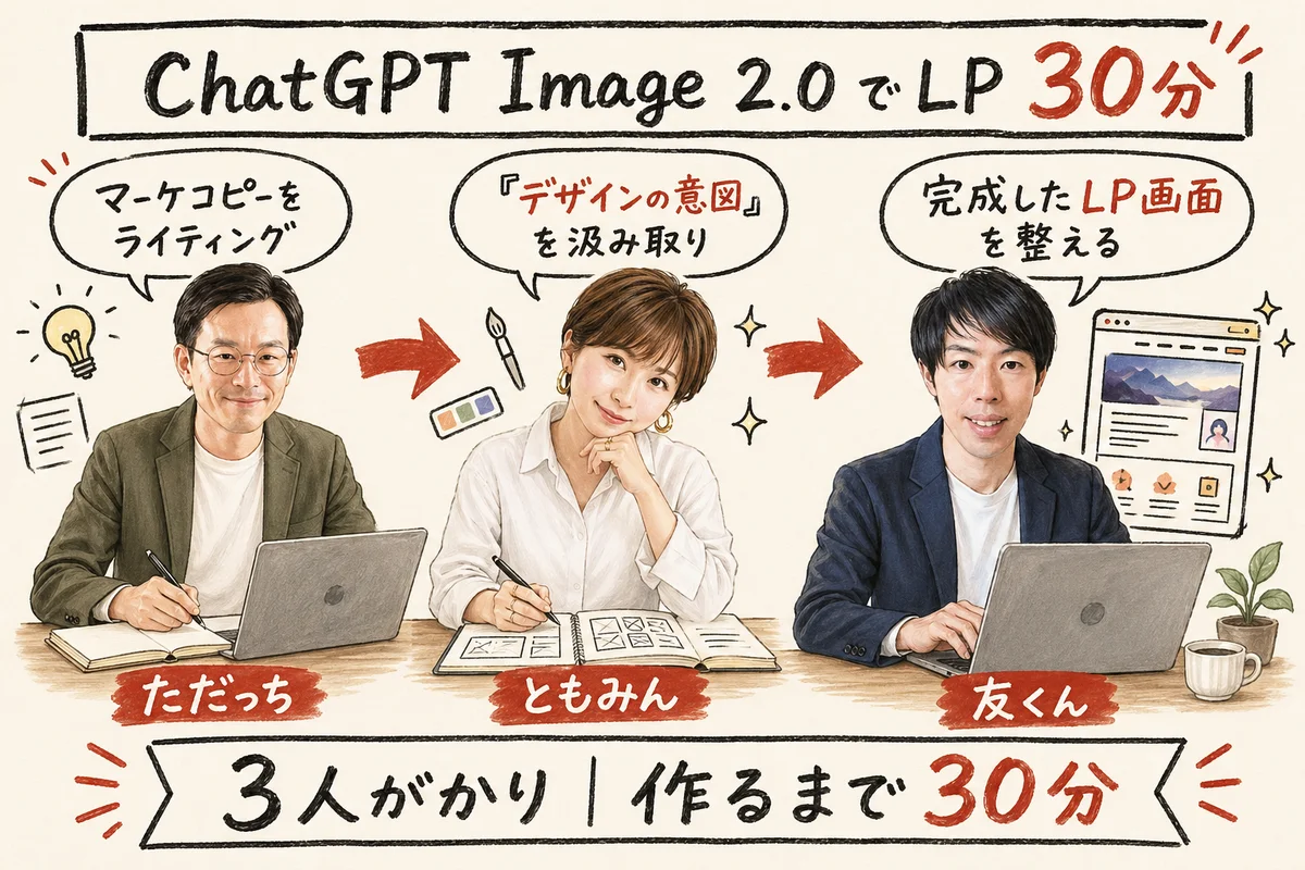 ChatGPT Image 2.0でLPを30分で作る実演（ただっち・ともみん・友くんの共同制作）