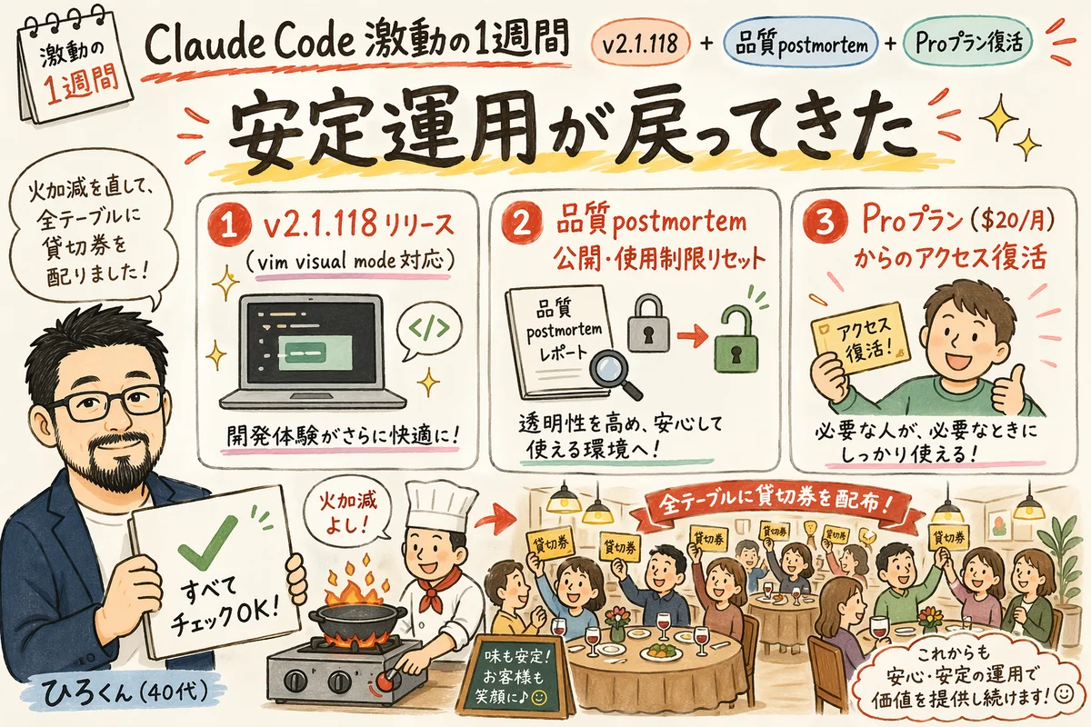 Claude Codeのリセット・復活・アップデートを3本立てで示す図解