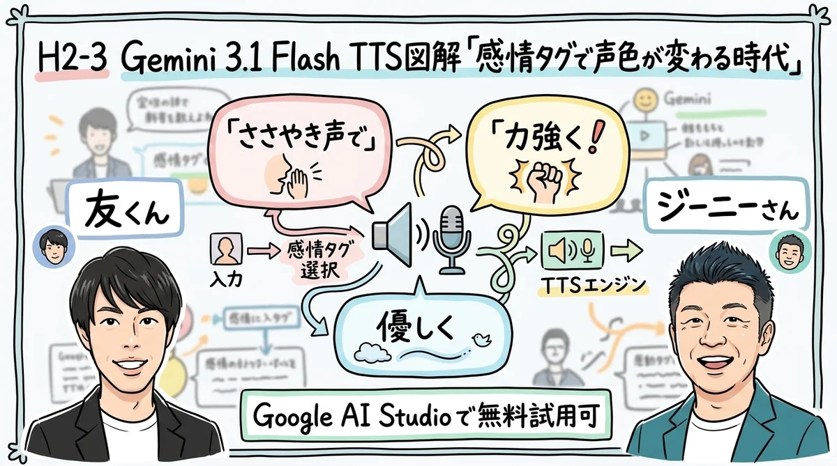Gemini 3.1 Flash TTS 感情タグ図解