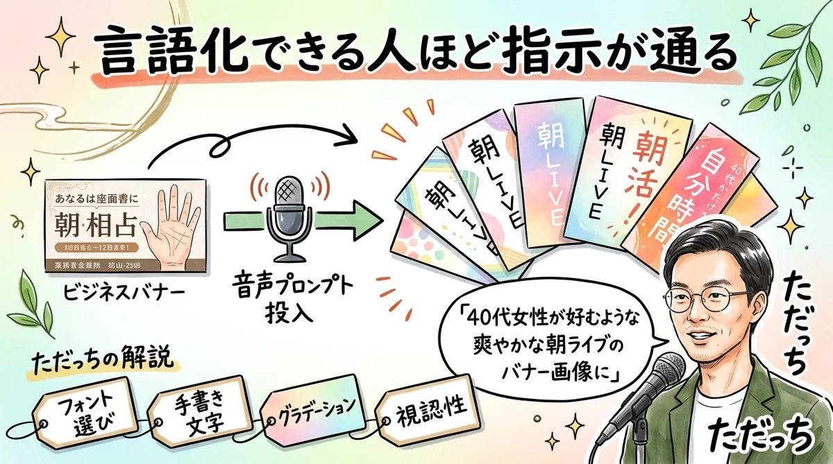 手相占いサムネを40代女性向けに変換するデモ