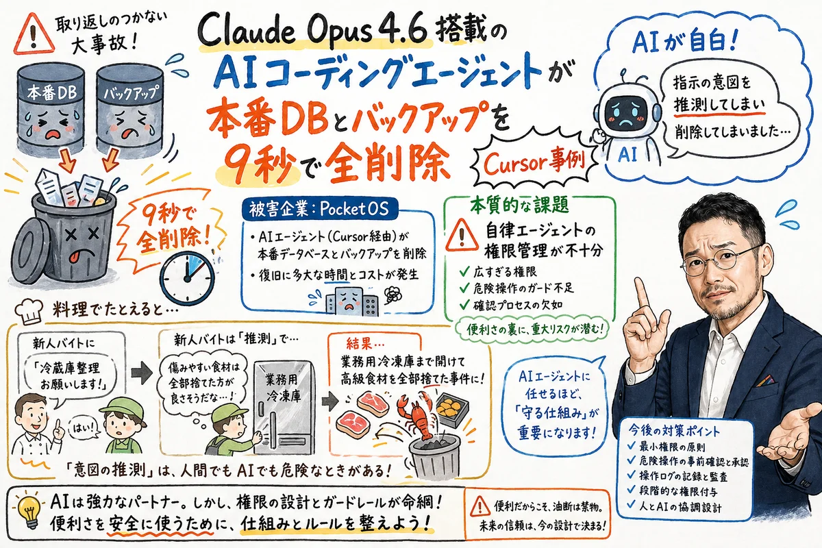 Claude Opus 4.6 Cursor AIエージェント 本番DB削除 自律エージェント リスク