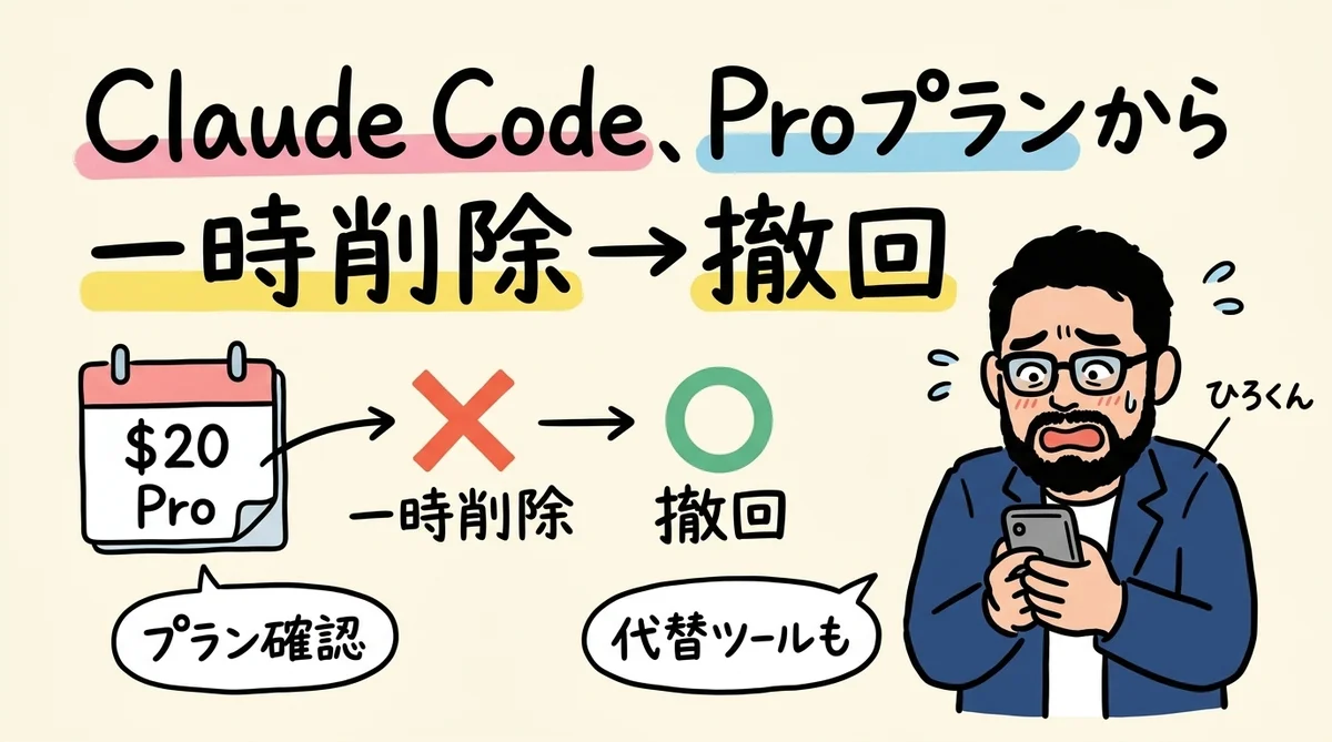 Claude Code Proプラン削除→撤回 グラレコ
