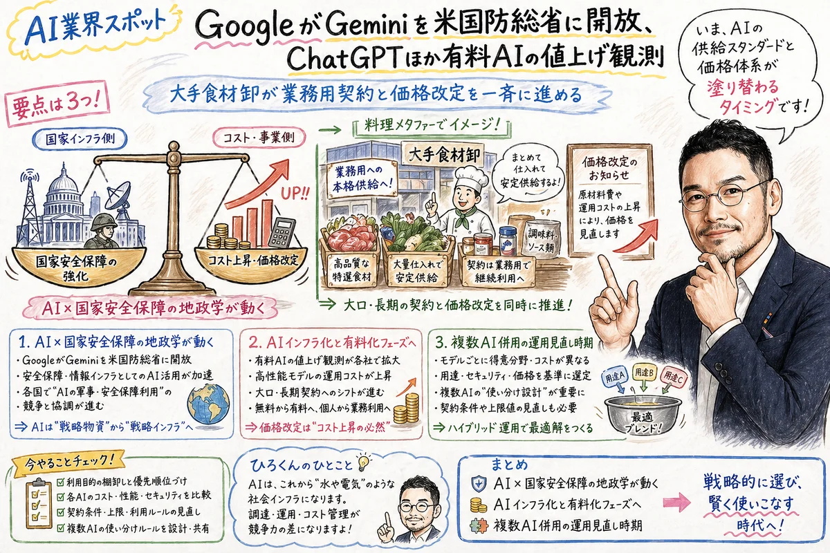AI業界動向 Pentagon Gemini ChatGPT 値上げ