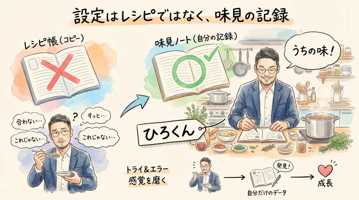 まとめ — 設定は「レシピ」じゃなくて「味見の記録」