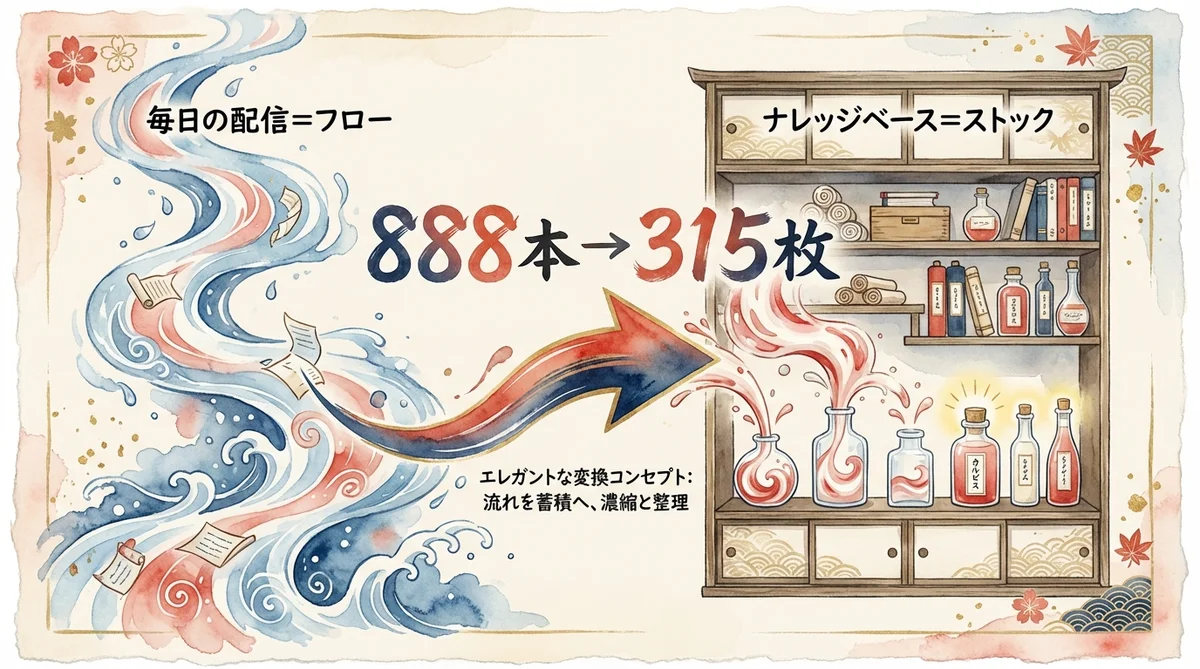 フロー配信からストック資産へ 888本から315枚のナレッジカードに変換
