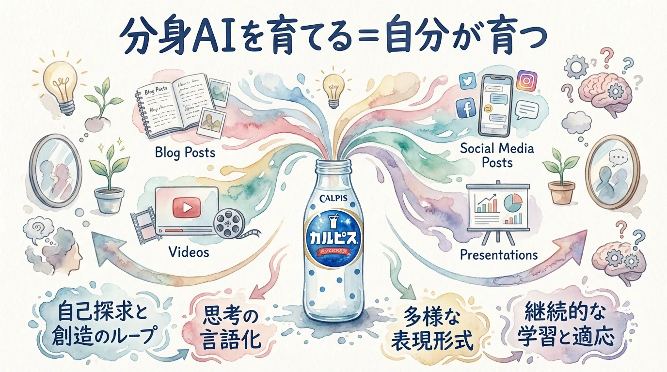 カルピスの原液と分身AI図解