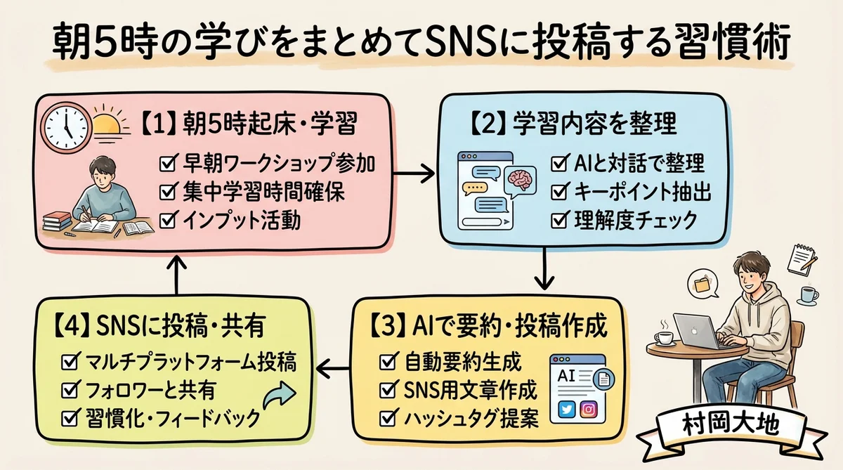 朝5時の学びをChatGPTでまとめてXに投稿