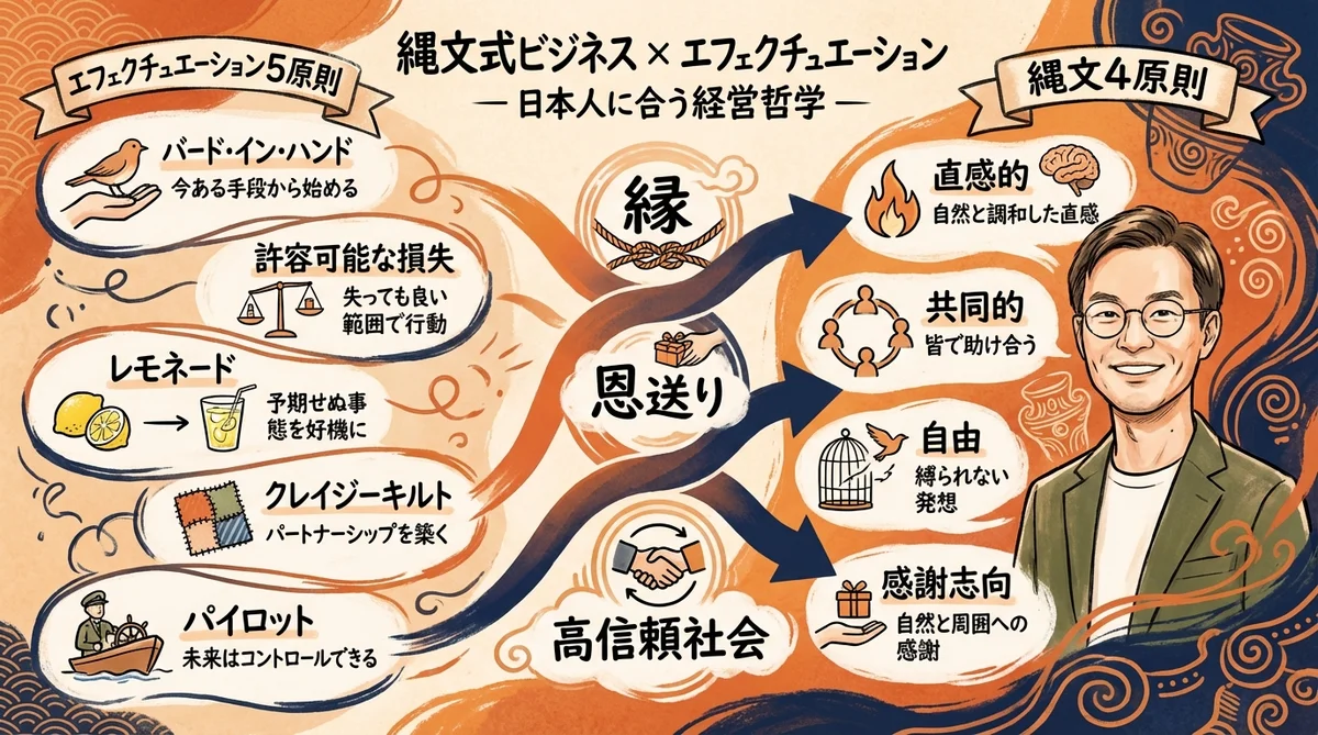 縄文型ビジネスとエフェクチュエーションの融合図解