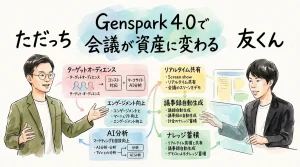 Genspark 4.0で会議が資産に変わる——リアルタイム翻訳×AI議事録のグラフィックレコーディング