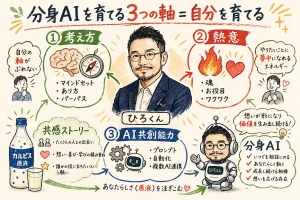 分身AIを育てる3つの軸 全体図解 ひろくん