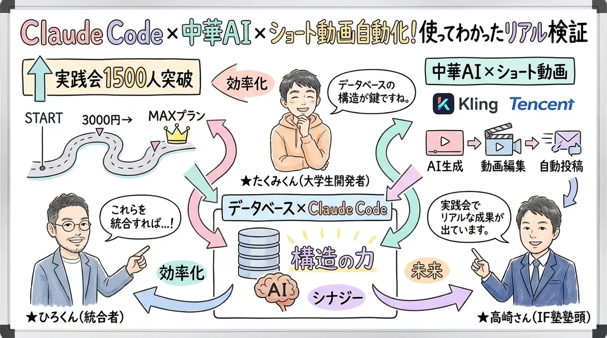 Claude Code × 中華AI × ショート動画自動化 全体図解グラレコ