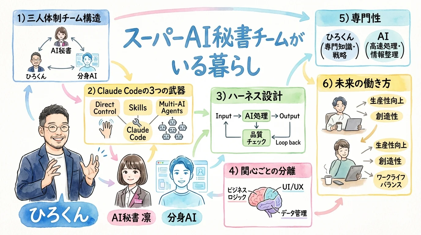 スーパーAI秘書チームがいる暮らし 全体像グラレコ