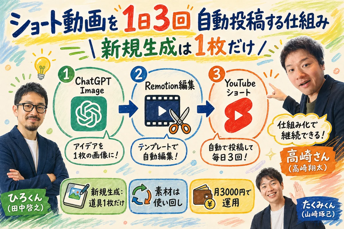ショート動画を1日3回自動投稿する仕組み｜「新規生成」は1枚の画像だけ
