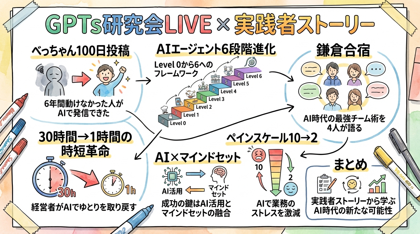 GPTs研究会LIVE × 実践者ストーリー グラフィックレコーディング図解