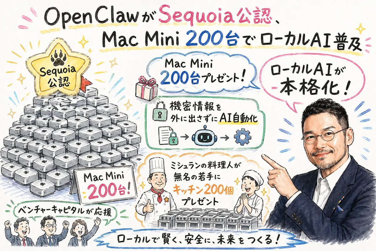 OpenClaw Sequoia Mac Mini 200台配布のグラレコ