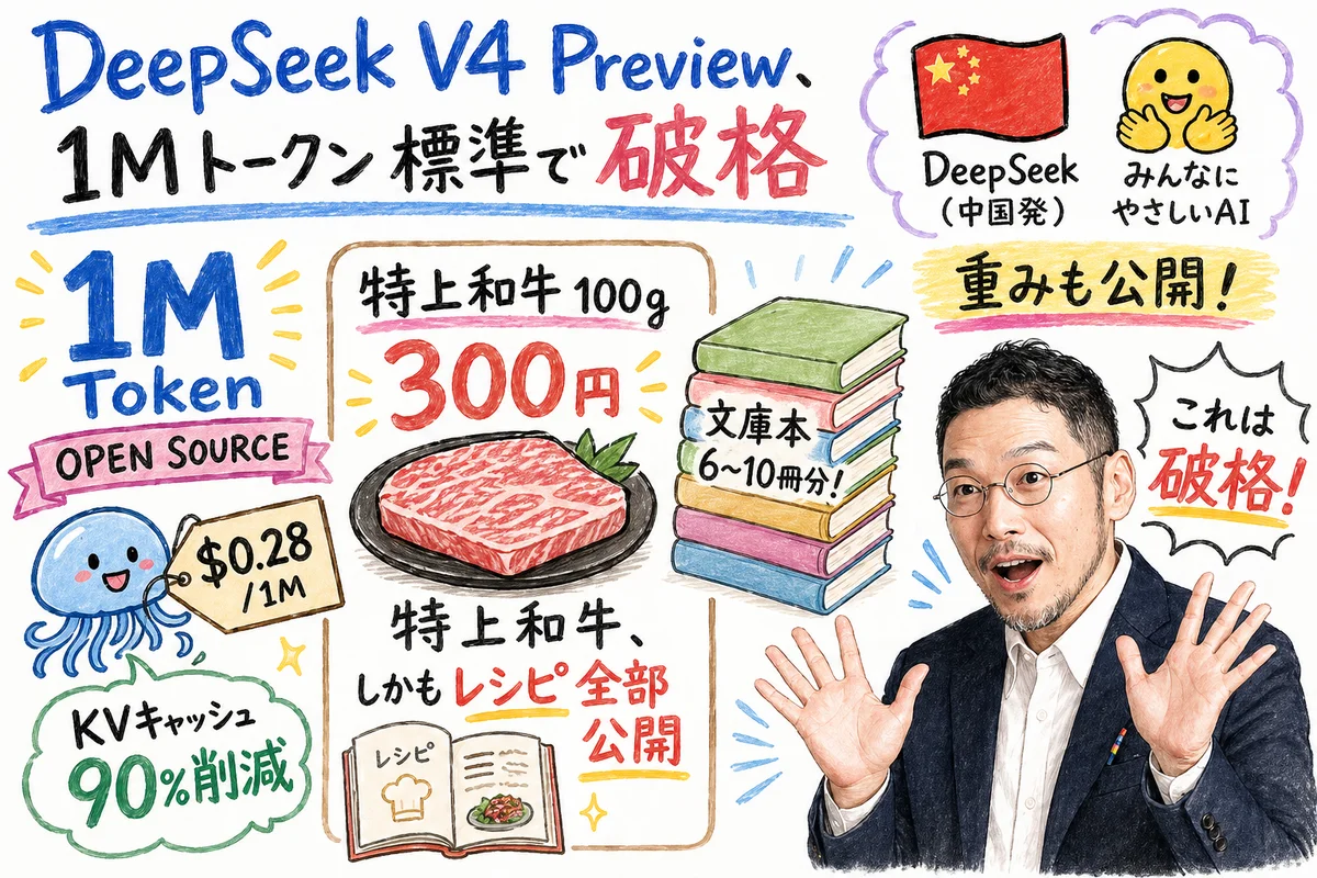 DeepSeek V4 1Mトークン破格の図解